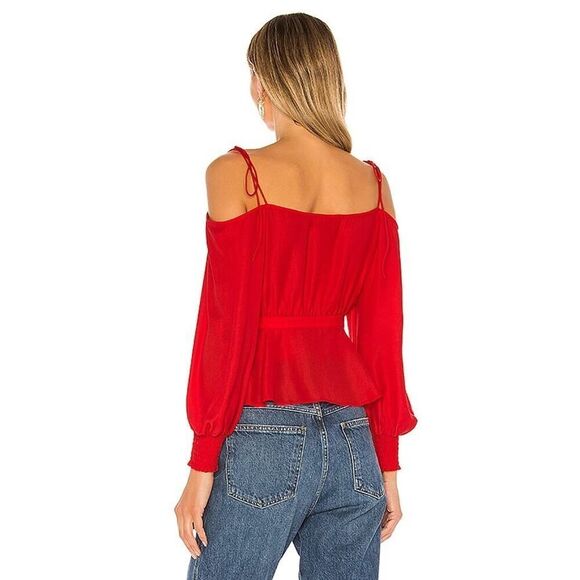 Lovers and Friends Hopeless romantic red wrapped cold shoulder blouse Small - Picture 2 of 8